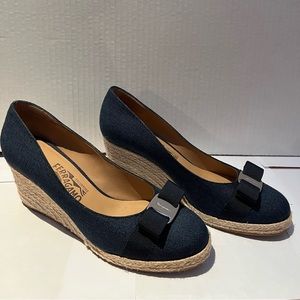 SALVATORE FERRAGAMO Denim Espadrille Wedges on a heel!